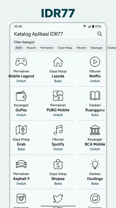 Tampilan katalog aplikasi idr77
